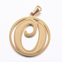 Letter O Ion Plating(IP) 304 Stainless Steel Pendants, Flat Round with Letter, Golden, Letter.O, 28x25x1.2mm, Hole: 6x3.5mm