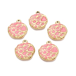 Hot pink 303 aus Stahl-Email-Anhänger, flache runde Charme, Ionenbeschichtung (ip), golden, hot pink, 20x18.5x3 mm, Bohrung: 1.8 mm