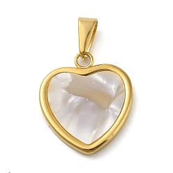 Сердце Подвески из смолы с имитацией белых ракушек, золотистый тон 304 подвески из нержавеющей стали, сердце, 22x19x2.8 мм, отверстие : 8x3.2 мм