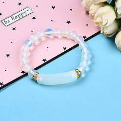 Опал Синтетические опалидные бусины стрейч-браслеты, с латунной бисера, внутренний диаметр: 2~2-1/8 дюйм(51мм~53мм), бусины : 8 мм диаметром, латунь вывод: 7.5x3 мм, прямоугольный: 35x10.5x5.5~6мм