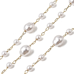 Настоящее золото 18K 316 цепные цепи из нержавеющей стали, с круглыми и овальными бусинами из АБС-пластика, пайки, с катушкой, реальный 18 k позолоченный, 3.8~6.3x3.4~7.8 мм, около 16.40 футов (5 м) / рулон