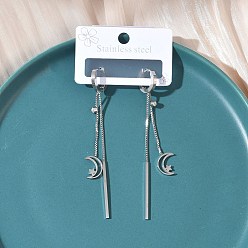 Нержавеющая Сталь Цвет 304 серьги-кольца с кисточками в форме звезды и кристаллами из нержавеющей стали, украшенные луной и стразами, цвет нержавеющей стали, 78.5 мм