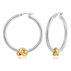 Платиновый & Золотой Серьги-кольца из латуни в форме узла, платиной и золотом, 60 мм