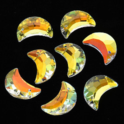 Прозрачный АВ Гальваническим подвески стекла, посеребренные дно, граненые, луна, ясно AB, 20x13x6 мм, отверстие : 1.5 мм, о 20 шт / совет, 4 доски/коробка, 80 шт / коробка