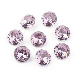 Свет Аметист Заостренные назад и назад покрытые k 9 стеклянные кабошоны со стразами, класс А, граненые, плоско-круглые, светлый аметист, 8x4.5 мм