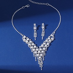 Серебро Ожерелья с подвесками в виде кисточек из сплава, хрустальных страз и пластикового жемчуга и комплекты серег-гвоздиков, серебряные, 300 мм