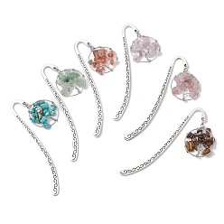 Смешанные камни Закладки «Древо жизни» в проволочной обертке из натуральных драгоценных камней, закладки-крючки из сплава в тибетском стиле, 84 мм, 6 шт / комплект
