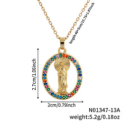 Разноцветный Элегантные старинные латунные ожерелья с подвесками в виде кубических цирконий с изображением Девы Марии, золотые, красочный, 15.75 дюйм (40 см)