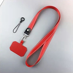 Red Polyester Adjustable Detachable Polyester Neck Lanyard, with Plastic Pads & Alloy Findings Holder, Red, 40cm