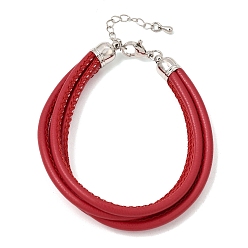 Red Microfiber Leather Multi-strand Cord Bracelets Makings, with Brass Findings and 202 Stainless Steel Lobster Claw Clasps, Platinum, Red, 7.48 inch(19cm)