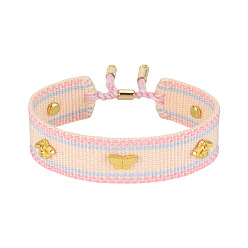 Pink Регулируемые браслеты-слайдеры из полиэстера и сплава, браслеты макраме для женщин, с кистями, бабочка и пчела, с кистями, розовые, 5.91 дюйм (15 см)