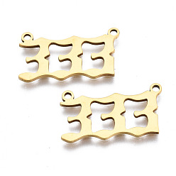 Number 201 eslabones colgantes de acero inoxidable, Corte con laser, dorado, num. 3, 12x22x1 mm, agujero: 1.4 mm