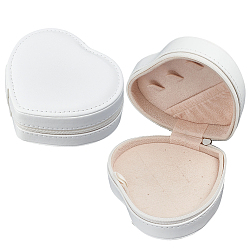 Blanco Organizador de joyas de piel sintética con forma de corazón y cremallera, joyero de viaje portátil para anillos, Aretes, almacenamiento de pulseras, blanco, 10x9x4.5 cm