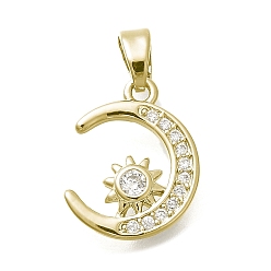 Золотой Латунные микро проложить кубического циркония подвески, Звездно-лунные чары, золотые, 15x12x4.5 мм, отверстие : 2 мм