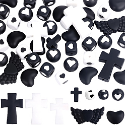 (52) Непрозрачная лаванда 9 стильные силиконовые бусины, крест и сердце и крыло, разноцветные, 12~35x12~37.5x7~15 мм, отверстие : 2~3 мм