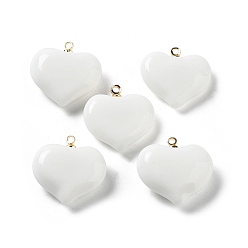 Белый Дым Подвески лэмпворк ручной работы, с реечной накладкой из латуни с золотистым напылением, долговечный, шарма сердца, серый, 18.5x17x6.5 мм, отверстие : 1.4 мм