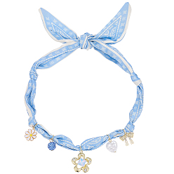 Bleu Bleuet Collier ras du cou en alliage de fleurs, émail, résine, verre, plastique, perles et strass, pompon, écharpe, or, bleuet, 28.35 pouce (72 cm)