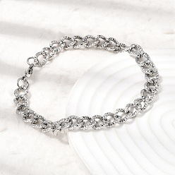 Нержавеющая Сталь Цвет Кованые 201 цепочки из нержавеющей стали в кубинском стиле, браслеты для женщин и мужчин, цвет нержавеющей стали, 8.66 дюйм (22 см)