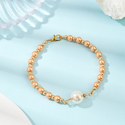 (932FM) Темно-синий аква-матовый с подкладкой Браслеты из круглых бусин со стеклянным жемчугом для женщин, с латунным шарики прокладки, темно-золотистые, 8-3/4 дюйм (22.1 см)