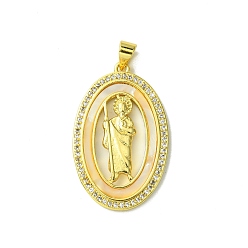 Oval Настоящие 18 k позолоченные латунные подвески с микропаве и кубическим цирконием, без кадмия, без никеля и без свинца, с оболочкой, овальные, 32x20.5x3 мм, отверстие : 3.5x4.5 мм