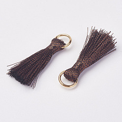 Coconut Brown Cannetille Nylon Tassel Pendant Decorations, with Iron Findings, Golden, Coconut Brown, 30~32x7x4mm, Hole: 4x5mm