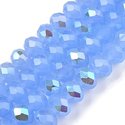 Светло-Синий Стеклянные бусины с гальваническим покрытием , имитация нефрита, с половиным покрытием, с покрытием цвета радуги, граненые, рондель, голубой, 8x6 мм, отверстие : 1 мм, около 60~62 шт / нитка, 39~40 см