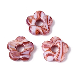 Индийский Красный Двухцветные бусины ручной работы из стекла, изготовленные в Европе., бусины с большим отверстием, цветок, Индийская красная, 15~16x15.5~16x3~4.5 мм, отверстие : 4~5 мм