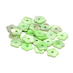 Pale Green Dyed Natural Freshwater Shell Flower Beads, Pale Green, 10x2mm, Hole: 1.5mm