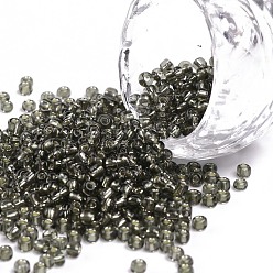 Light Grey 8/0 Glass Seed Beads, Silver Lined Round Hole, Round, Light Grey, 3mm, Hole: 1mm, about 10000 beads/pound