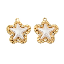 Настоящее золото 18K Подвески из АБС-пластика с жемчугом, звезда, с 304 нержавеющей сталью и стразами, без свинца и без кадмия, ионное покрытие (ip), реальный 18 k позолоченный, 25.5x23.5x5 мм, отверстие : 1.8 мм