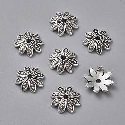 Античное Серебро  Крышки для бусин тибетского стиля, сплав, без кадмия, без никеля и без свинца, цветок, античное серебро, 15x4 мм, отверстие : 2 мм, Около 1120 шт / 1000 г