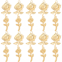 Настоящее золото 18K 20 шт 2 стили 304 подвески из нержавеющей стали, выросли прелести, реальный 18 k позолоченный, 23.5~24x9.5~15.5x2~3.5 мм, отверстие : 1.2~2 мм, 10 шт / стиль