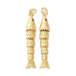 Настоящее золото 18K Стойка металлическая латунная микропрофилированная кубическая циркония подвески, амулеты из рыбы сардина, долговечный, без свинца и без кадмия, реальный 18 k позолоченный, 36x6x6 мм, отверстие : 1.6 мм