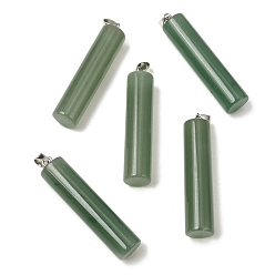 Зеленый Авантюрин Естественный зеленый авантюрин большие кулоны, Подвески в виде колонн с 304 защелкивающимися креплениями из нержавеющей стали, цвет нержавеющей стали, 54.5~56x12~14 мм, отверстие : 6x4 мм