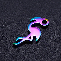 Rainbow Color Ion Plating(IP) 201 Stainless Steel Charms, Flamingo Shape, Rainbow Color, 15x7x1mm, Hole: 1.5mm