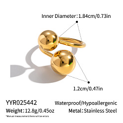 Золотой 304 Кольца-манжеты из нержавеющей стали с шариками в форме бусин для женщин, золотые, внутренний диаметр: 18.4 мм