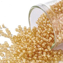 (948) Inside Color Amber/Cream Lined Toho 11/0 runde Perlen, japanische Rocailles, (948) Innenfarbe Bernstein / Creme ausgekleidet, 2.2 mm, Bohrung: 0.8 mm, über 1110pcs / Flasche, 10 g / Flasche
