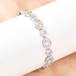 Разноцветный Теннисные браслеты из платиновой латуни с микропаве из кубических цирконий, овальные, браслеты для женщин, с группы часы застежками, долговечный, красочный, 8-3/8x3/8 дюйм (21.2x0.95 см)