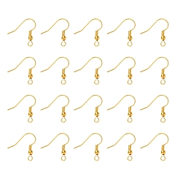 Golden Brass Earring Hooks, Ear Wire, with Horizontal Loop, Golden, 18x17x0.8mm, Hole: 2mm, 100pcs/set