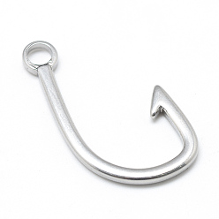Stainless Steel Color Tarnish Resistant 201 Stainless Steel Hook Clasps, Fish Hook Charms, Stainless Steel Color, 38x21x2.5mm, Hole: 4.5mm