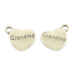 Античное Серебро Сплавочные подвески тибетского стиля, сердце с слово "grandma", без кадмия и без свинца, античное серебро, 16x17x3 мм, отверстие : 2 мм