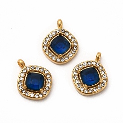 Medium Blue PVD Vacuum Plating 304 Stainless Steel Cubic Zirconia Pendants, with Rhinestone, Rhombus Charms, Medium Blue, 13.5x10.5x4mm, Hole: 1.8mm