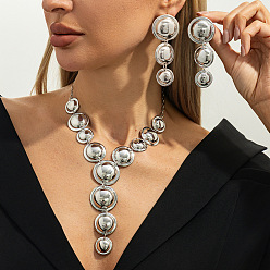 Платина Железные подвески-колье и серьги-гвоздики, плоско-круглые, платина, 410 мм