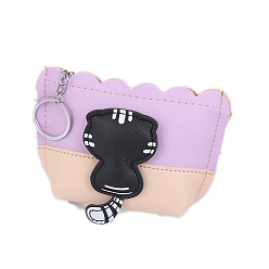 Фиолетовый Брелок из искусственной кожи, для женского клатча-кошелька для монет, с кольцом ключевой железа, кошка, фиолетовые, кошелек: 9x13.5см