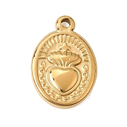 Real 18K Gold Plated 304 Stainless Steel Pendants, Ion Plating(IP), Polished, Oval with Sacred heart & Cross Charms, Real 18K Gold Plated, 17x11.5x2mm, Hole: 1.2mm