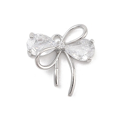 Платина Латунь с подвесками из прозрачного кубического циркония, без кадмия, без никеля и без свинца, двойной бант, платина, 15.5x15x6 мм, отверстие : 1.2 мм