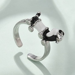 Платина Латунные эмалевые манжетные кольца, без кадмия и без свинца, собака, платина, регулируемый, 10.8x18 мм