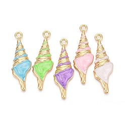 (52) Непрозрачная лаванда Большие подвески из сплава и эмали, форма раковины, без кадмия, без никеля и без свинца, золотые, разноцветные, 61.5x20x6 мм, отверстие : 4 мм
