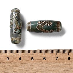 Dragon Pattern Tibetan Style dZi Beads, Natural Agate Beads, Dyed & Heated, Oval, Dragon Pattern, 28.5~32x10~12.5mm, Hole: 1.5~3mm