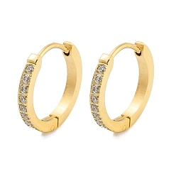 Золотой Ионное покрытие (IP) 304 серьги-кольца из нержавеющей стали с микропаве и прозрачным фианитом, с 316 штифтов из нержавеющей стали, золотые, 15.5x2x16 мм